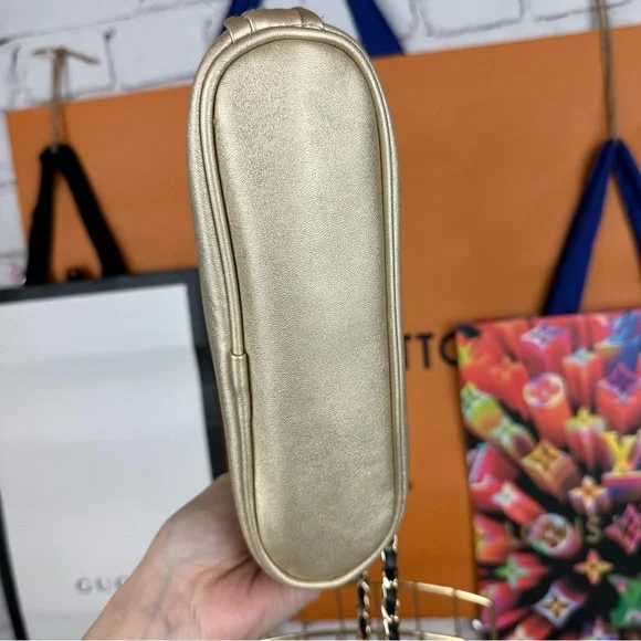 CHANEL gold metallic crossbody pouch CUSTOM with chain and bag charm - Picture 9 of 12